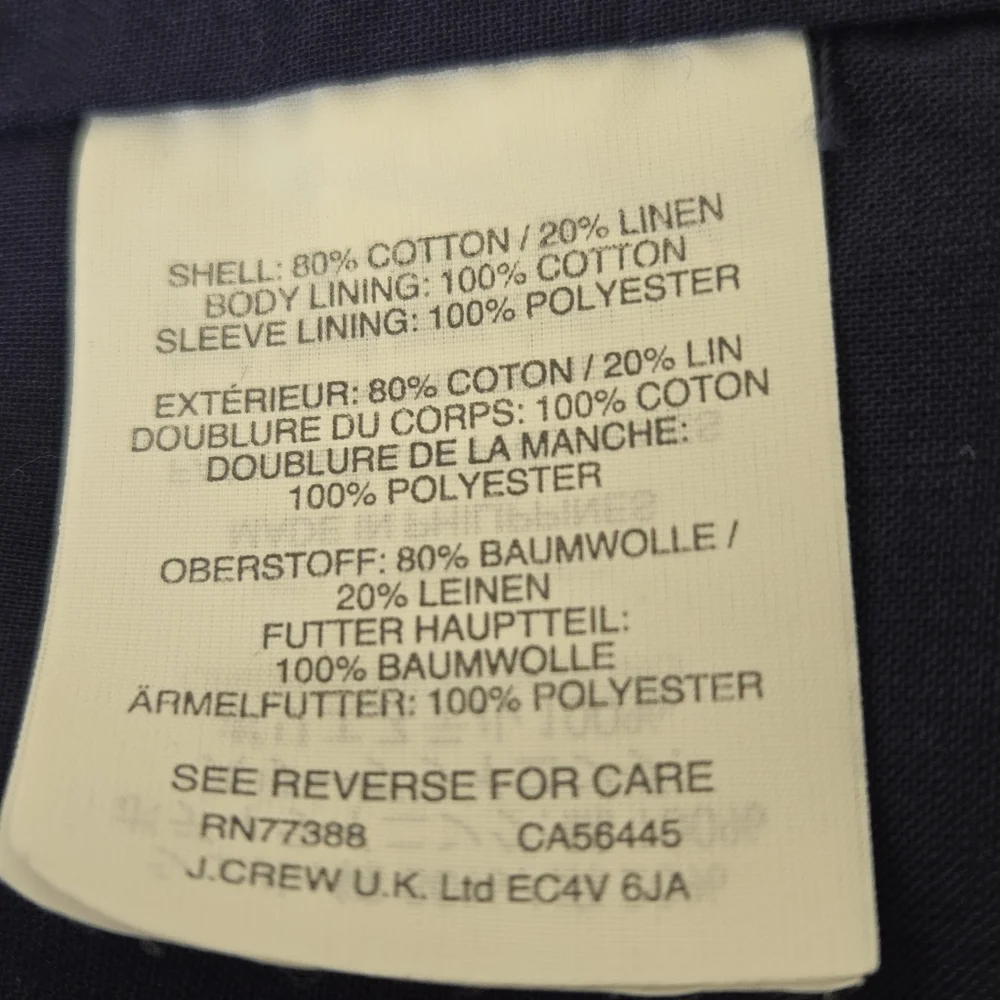 J. Crew Unstructured blazer in Cotton-linen Deep Water Blue Womens Size 8 Preppy